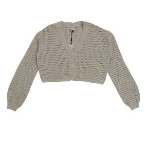Freshman 1996 Womens Beige Cropped Knit Button-Up Cardigan Sweater L, NWT.